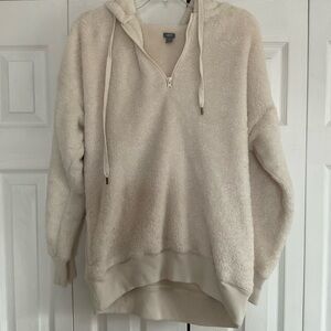 Aerie Cream Fleece Hooded Sweater